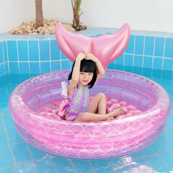 Oppustelige Havfrue Swimmingpool Hjem, Børn, Baby Pink Rund Swimmingpool Flydende Luft Sommer Udendørs Badning, Svømning Toy (90/120 cm)