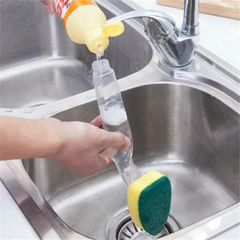 Opvask Af rensebørste sæbedispenser Håndtere Genopfyldning Skåle Rengøring Svamp, Børste til Køkken Arrangør Tilbehør