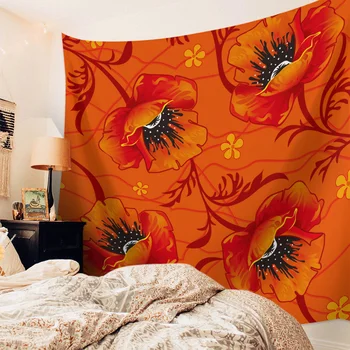 Orange Blomst Smarte Vægtæpper Hjem Wall Decor Gobelin Dække Strand Håndklæde Picnic Mat Yogamåtte
