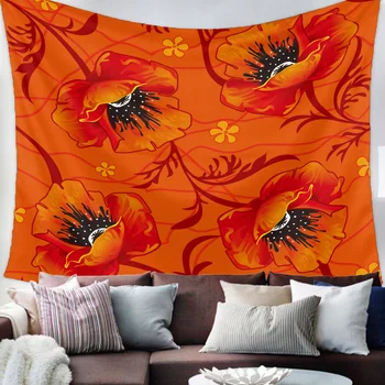 Orange Blomst Smarte Vægtæpper Hjem Wall Decor Gobelin Dække Strand Håndklæde Picnic Mat Yogamåtte