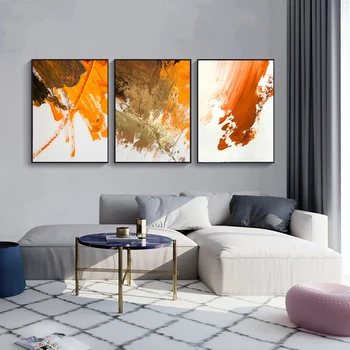 Orange Grå Olie Abstrakte Plakat I Sort / Hvid Væg Kunst, Moderne Billeder, Print På Lærred Maleri Stue Dekoration