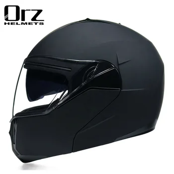 ORZ 2021 Motorcykel hjelm Med Dobbelt Linse for voksne Fuld ansigtsmaske, Motorcykel Hjelm Dobbelt Visirer Snavs Cykel Hjelme, Mat Sort