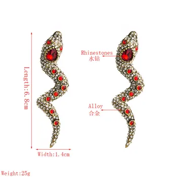 Overdrivelse Geometriske Slange Form Dingle Øreringe til Kvinder Bohemia Fuld Red Rhinestone Krystal Metal Piercing Øreringe Smykker