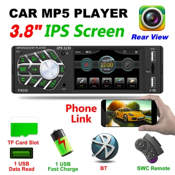 P4030 Enkelt DINCar Stereo Mms Video-Afspiller, Auto Stereo 3,8 tommer IPS Skærm, USB, TF-AUX-in-Radio FM-Modtager