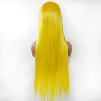 PAFF 26 Tommer Lange Lyse Gule, Syntetiske Lace Front Wig Silky Straight Cosply varmeandigt Fiber Paryk Til Kvinder Med Baby Hair