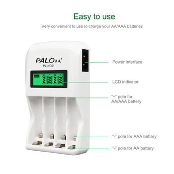 PALO 4 bay LCD Display er Hurtigt, Intelligent batterilader Til AA AAA NiCd NiMh Genopladelige Batterier+1,2 V AA Batteri AAA-Batteri