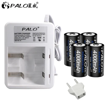 Palo 4stk 1,2 V 4000mAh type C-Batteri genopladeligt C størrelse batteri batterier+2 slot AA, AAA, C, D Batteri Oplader