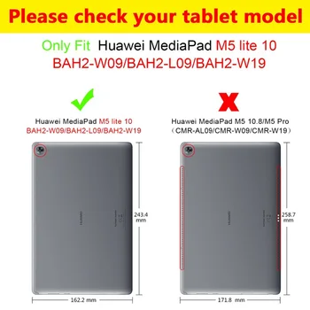 Para Smart Sag para Huawei M5 Lite 10.1 pulgadas Tablet PC MediaPad M5 Lite 10.1 BAH2-L09 / W19 DL-AL09 Funda con tapa tredobbelt