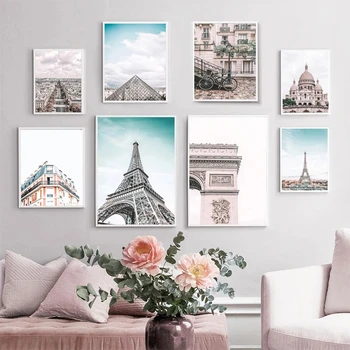 Paris Eiffel Tower Lærred Maleri Byens Bygninger Cykel Væg Kunst, Nordisk Plakater og Prints Væg Billeder for at Stue Indretning