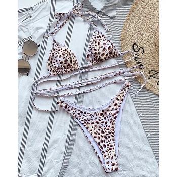 Peachtan String bikinier 2021 mujer Leopard badedragt kvinder High cut badetøj kvindelige Bandage svømmetur kulør Sexet badedragt biuqini