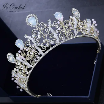PEORCHID Smukke Prinsesse Bryllup Brude Tiara Kroner Dronning Vintage koreanske Accessori Capelli Sposa Rhinestone Brud Smykker