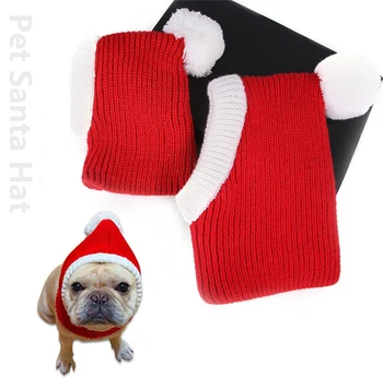 Pet Hatte Vinter Jul Hund Kat Cap Sjov Ferie Kostume Hvalp Santa Red Hat Med Bolden Hovedbeklædning for Små Mellemstore Store Hunde