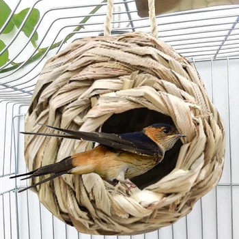 Pet-Soveværelse Fuglebur Naturlige Græs Æg Bur Fugle Reden Fugl Hus Offentlig Dekorative Vævet Hanging Parrot Reden Huse