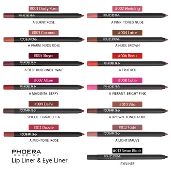 PHOERA 13 Farver Læift, Lip Liner Pencil Batom Matte Vandtæt langtidsholdbare Makeup-Eyeliner Blyant Maquillage Femme TSLM1
