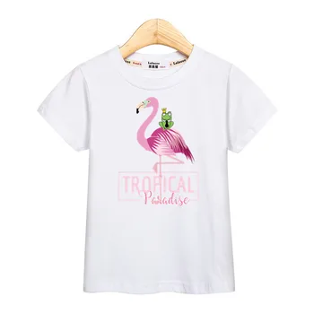 Pige mode tees tropiske flamingo mønster kids t-shirt i bomuld kortærmet tøj baby piger print-toppe