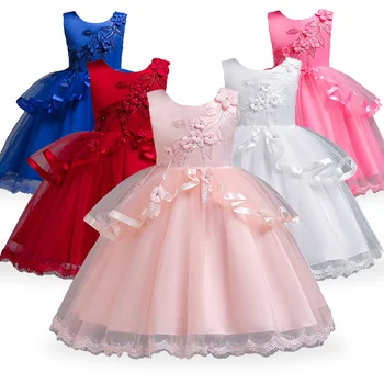 Pige Prinsesse Party Dress Børn, Bryllup, Fødselsdag Blomst Tøj, Børn 4-10 År Barnet Tutu Solid Præstation Kostumer