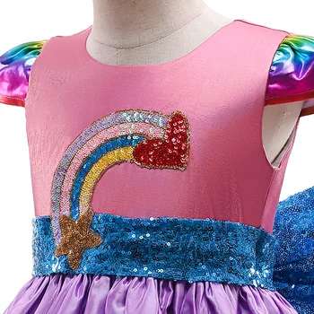 Piger Dress Paillet Syning Rainbow Puffy Prinsesse Kjole til 2-10år Børn, Bryllup Part Kjole/Fødselsdag Elegant Fest Kjole