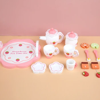 Piger Legetøj Simulere Køkken I Træ Legetøj Værktøjer Barn Tidlig Uddannelse Puslespil Service Gave Pink Te Sæt Play House Pædagogisk Legetøj