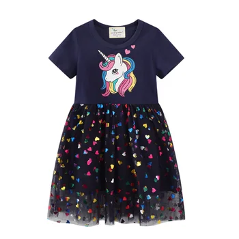 Piger Rainbow Unicorn Dress 2021 Sommer børnetøj Bomuld 2-8T Kostumer, Kjoler til Piger
