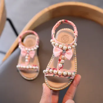 Piger' Sandaler Spædbarn Kids Baby Sommer Sløjfeknude Pearl Krystal Prinsesse Sko Kids' Sko Chaussures Blødt Komfortabelt Cuff#G30