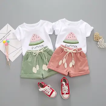 Piger Sommer Tøj Indstille Mode Bomuld T-shirt+shorts 2stk Spædbarn Børn Piger Outfits Bebes Træningsdragt Baby Piger tøj sæt