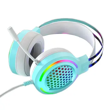 Pink Hovedtelefoner Gaming Headset Med Mikrofon Professionel Gamer 7.1 Surround Sound RGB Lys til PC