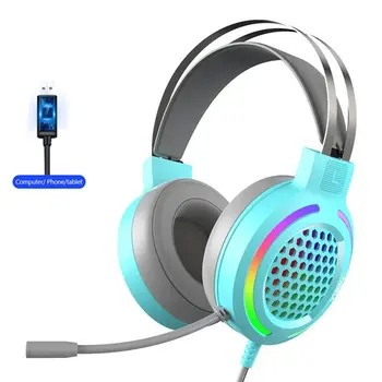 Pink Hovedtelefoner Gaming Headset Med Mikrofon Professionel Gamer 7.1 Surround Sound RGB Lys til PC