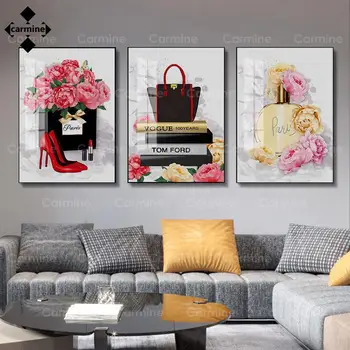 Pink Luksus-Mode, Kunst Plakat Fashion Taske Sexy Høje Hæle Lærred Print Moderne vægmaleri til Pige Værelse Skønhedssalon Dekoration