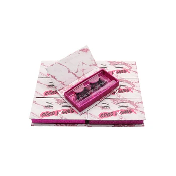 Pink Marmor Rektangulære Pap Eyelash Tilfælde Engros Mink Vipper Sælger Brugerdefinerede Lashbox Emballage Med Logo Gratis Lash Skuffe