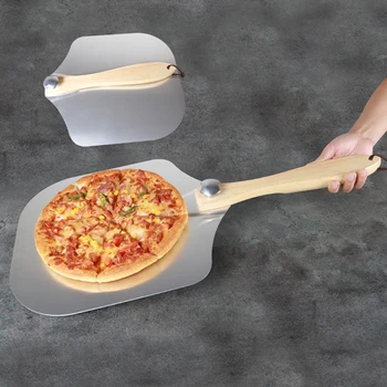 Pizza med Træ Håndtag Aftagelig Skovl Padle Bøg Håndtere Aluminium Skræl Udendørs Værktøj, Wienerbrød Bagning Paddle Board Værktøj