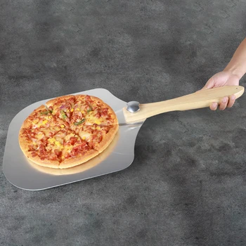Pizza med Træ Håndtag Aftagelig Skovl Padle Bøg Håndtere Aluminium Skræl Udendørs Værktøj, Wienerbrød Bagning Paddle Board Værktøj