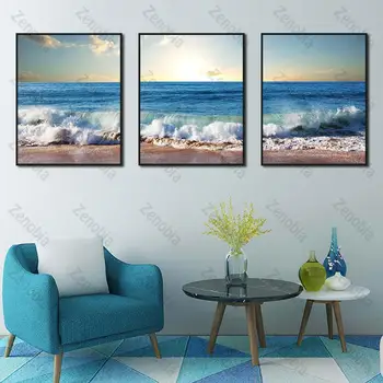 Plakat Maleri Hvid Sky Blue Ocean Hjem vægdekoration Plakat Brug af Rammeløse Stil I Soveværelse og Stue Væg Kunst