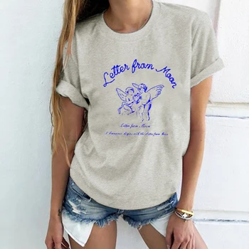 Planen Månen Angel Graphic Tee 2021 nye Ankomst Casual Sjove Tumblr Ulzzang Harajuku Hipster 70'er Vintage Kvinder Tee T-Shirt