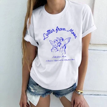 Planen Månen Angel Graphic Tee 2021 nye Ankomst Casual Sjove Tumblr Ulzzang Harajuku Hipster 70'er Vintage Kvinder Tee T-Shirt