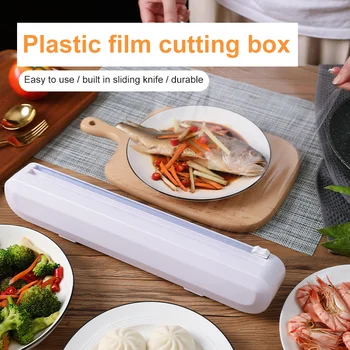 Plastfolie Cutter Plast Wrap Dispensere Sugekop Væggen Hænger Bevarelse Folie Opbevaringsboks Køkken Opbevaring Af Forbrugsstoffer