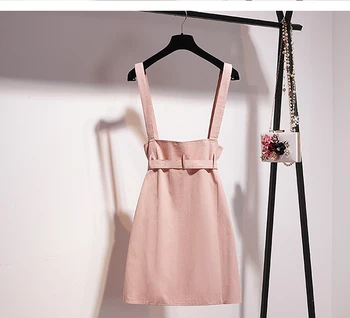 Plus Size Kvinder 2021 Sommeren Sød Pink Passer Til Pige Brev Print T-Shirt Top Og Strop Kjole To Delt Sæt 2021 Arbejdstøj Beklædning