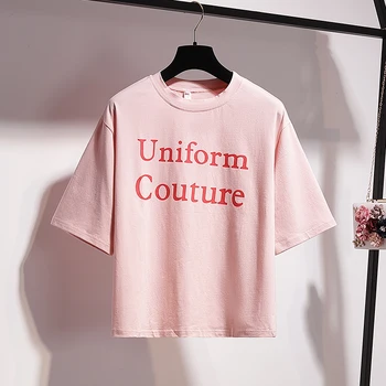 Plus Size Kvinder 2021 Sommeren Sød Pink Passer Til Pige Brev Print T-Shirt Top Og Strop Kjole To Delt Sæt 2021 Arbejdstøj Beklædning