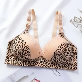 Plus Size Kvinder, Undertøj, Bh, Fuld Dækning Wire Gratis Blød Leopard Print Sexet Undertøj, Bh, Big Breast Bulks Åndbar Bralette
