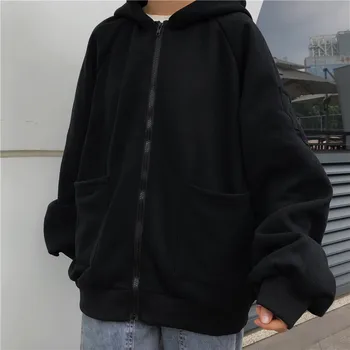 Plus størrelse Hættetrøjer Kvinder Harajuku streetwear kawaii overdimensionerede zip sweatshirt tøj koreansk stil langærmet toppe