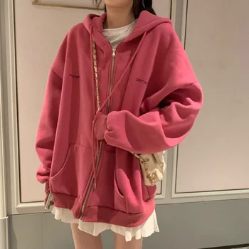 Plus størrelse Hættetrøjer Kvinder Harajuku streetwear kawaii overdimensionerede zip sweatshirt tøj koreansk stil langærmet toppe