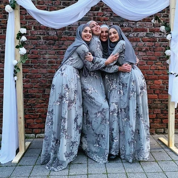 Plus Størrelse Muslimske Mode Blonder Paillet Abaya Dubai Kjole Til Kvinder Tyrkiet Robe Aften Maxi Kjoler Islam Tøj Vestidos Largos