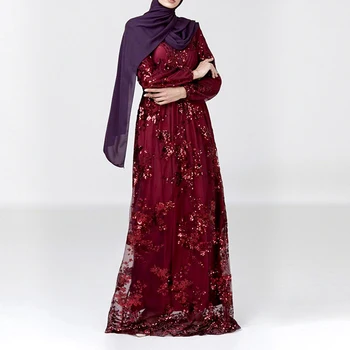 Plus Størrelse Muslimske Mode Blonder Paillet Abaya Dubai Kjole Til Kvinder Tyrkiet Robe Aften Maxi Kjoler Islam Tøj Vestidos Largos