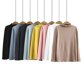 Plus Størrelse XL-4XL Høj Krave Langærmet Kvinder T-shirts, Casual Solid Toppe Overdimensionerede Kvindelige Skjorter