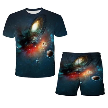 POP 3D Printet Solar System Sommer o-hals Børn Passer Film Teen Fashion T-Shirts Dreng Pige Bukser 2 Stykke Casual Toppe kid 4T-14T