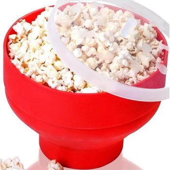Popcorn Mikrobølgeovn Foldbare Silikone Rød Køkken Nemme Værktøjer Diy Spand Popcorn Skål Maker med Låg