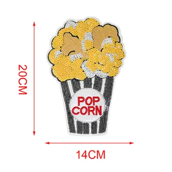 Popcorn Pailletter Patches Sy-on Applikation til Tøj Cool Jakker, Frakker T-shirt DIY Beklædning Tøj, Klistermærker Mad Parches