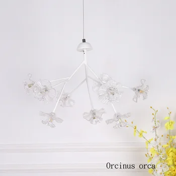 Postmoderne simple træ krystal lysekrone, stue, soveværelse Nordiske kreative LED blomst pendel gratis fragt
