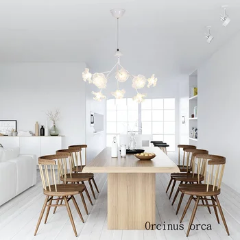 Postmoderne simple træ krystal lysekrone, stue, soveværelse Nordiske kreative LED blomst pendel gratis fragt