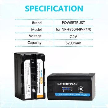 PowerTrust NP-F770 NP-F750 NPF750 NPF770 Batteri med LED Power Indikator for Sony NP-F550 NP-F770 NP-F750 F960 F970