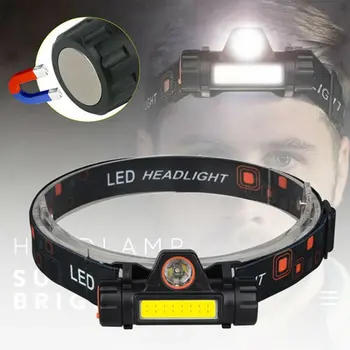 Praktisk COB LED Genopladelige HeadlampTorch Forlygte Lommelygte 2 Tilstande Udendørs Camping Hoved Belysning